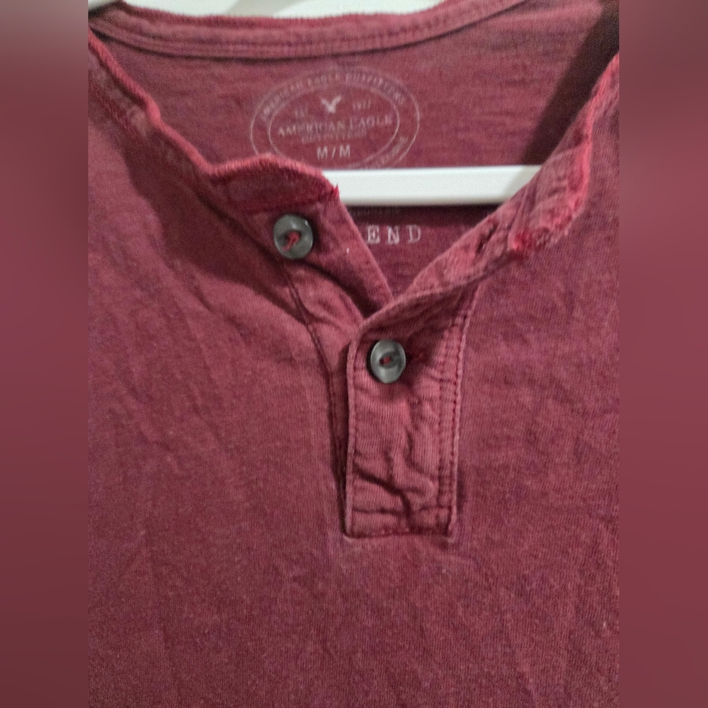 American Eagle Burgundy Henley Shirt - Picture 3 of 9